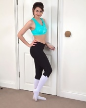 Pretty woman feels hairy pussy excited after a short workout